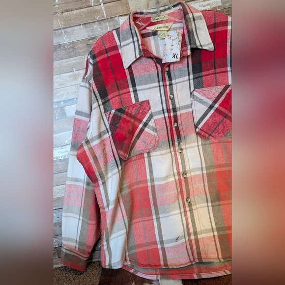 Boho Southwestern Bull W Roses Upcycled Dip Dye Bleached Flannel Shirt - Picture 12 of 15